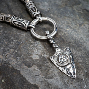 Stainless Steel Gungnir Amulet on Kings Chain With Rune Beads-Viking Necklace-Norse Spirit
