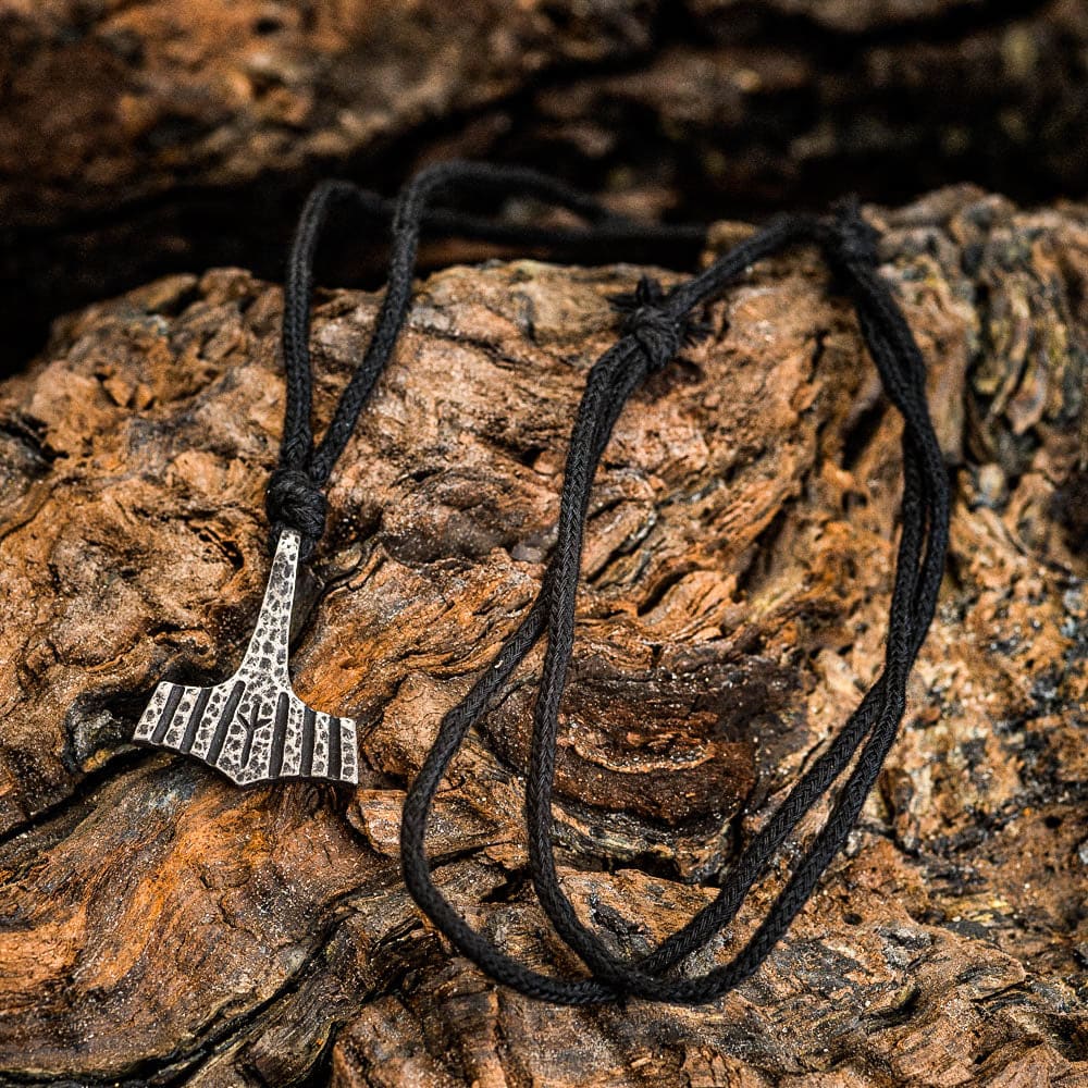 Stainless Steel Hammered Mjolnir on Cord Chain
