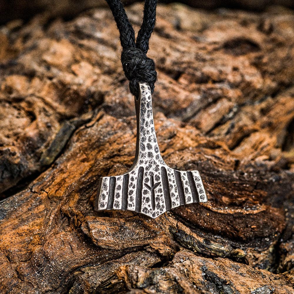 Stainless Steel Hammered Mjolnir on Cord Chain