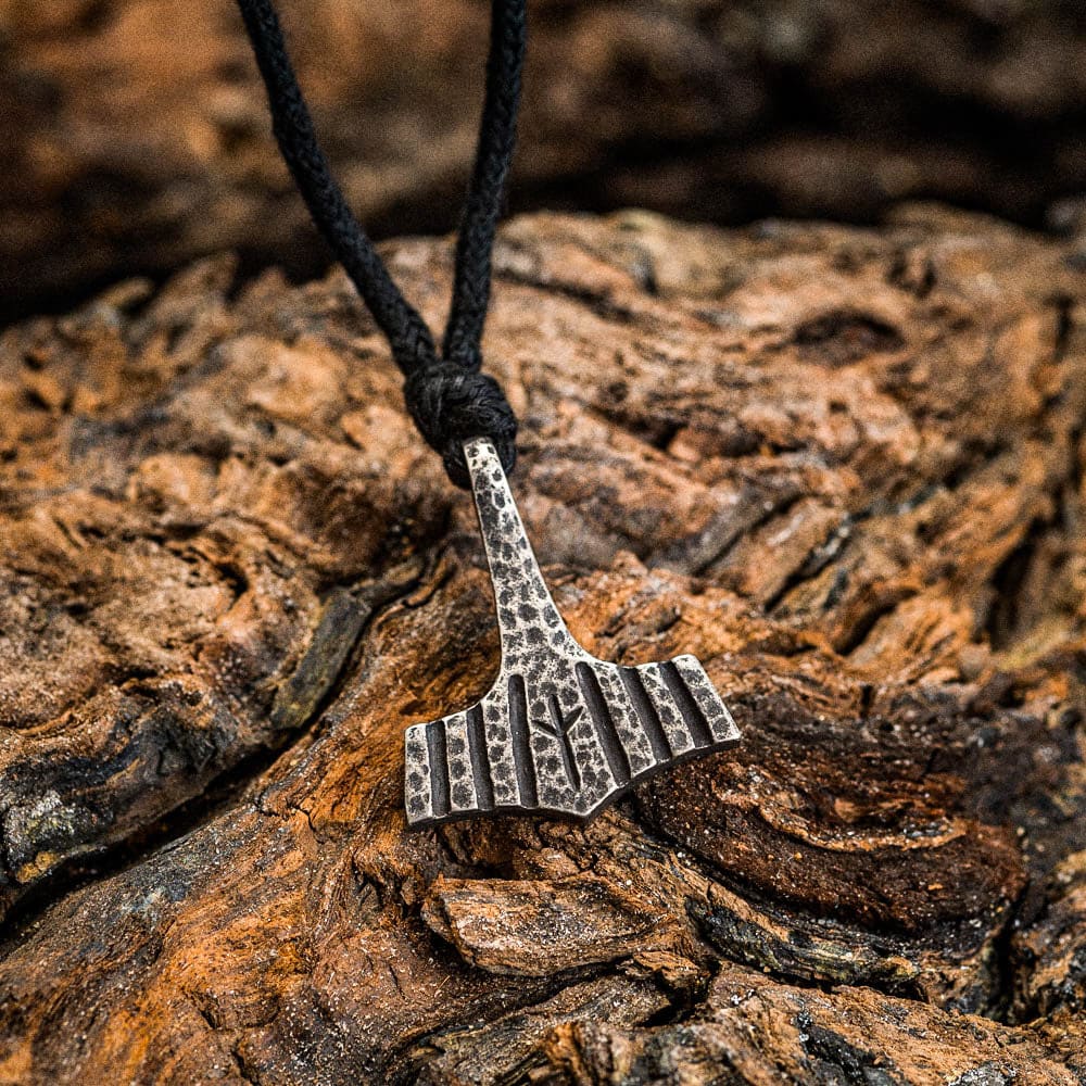 Stainless Steel Hammered Mjolnir on Cord Chain