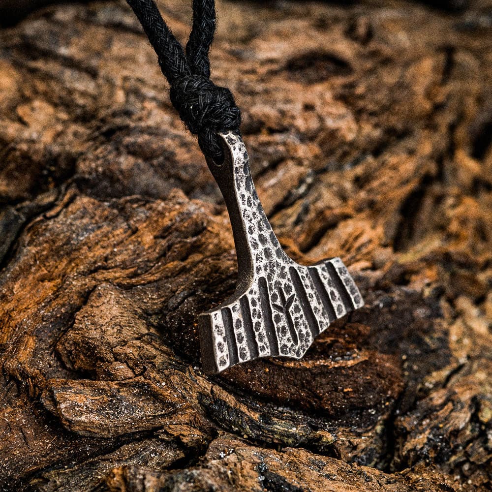 Stainless Steel Hammered Mjolnir on Cord Chain - Norse Spirit