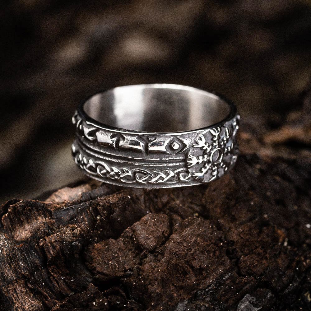 Stainless Steel Helm of Awe and Celtic Scroll Ring