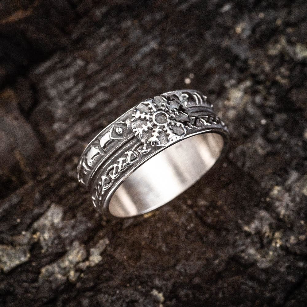 Stainless Steel Helm of Awe and Celtic Scroll Ring