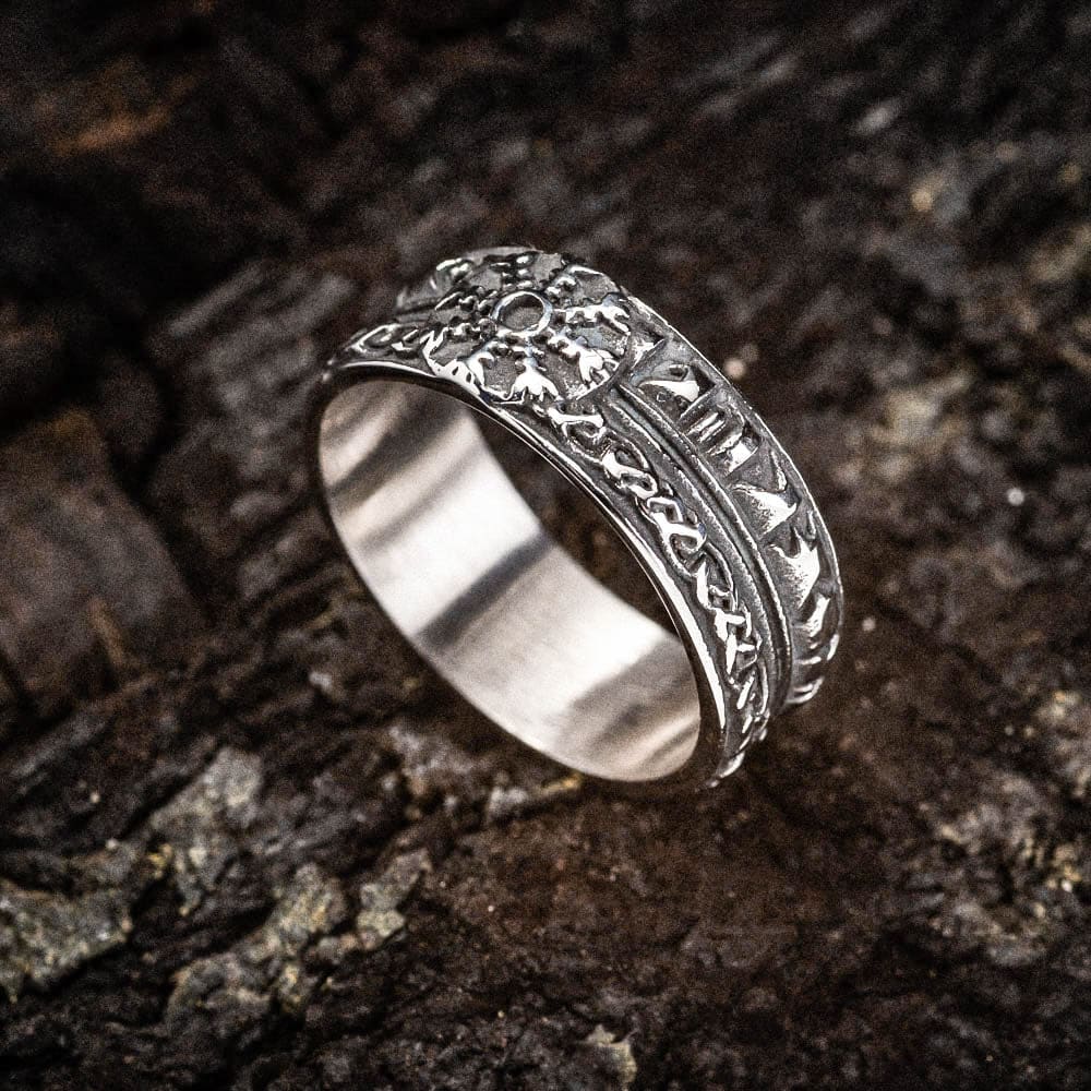 Stainless Steel Helm of Awe and Celtic Scroll Ring