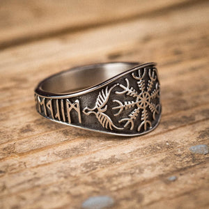 Stainless Steel Helm of Awe and Raven Ring-Viking Ring-Norse Spirit