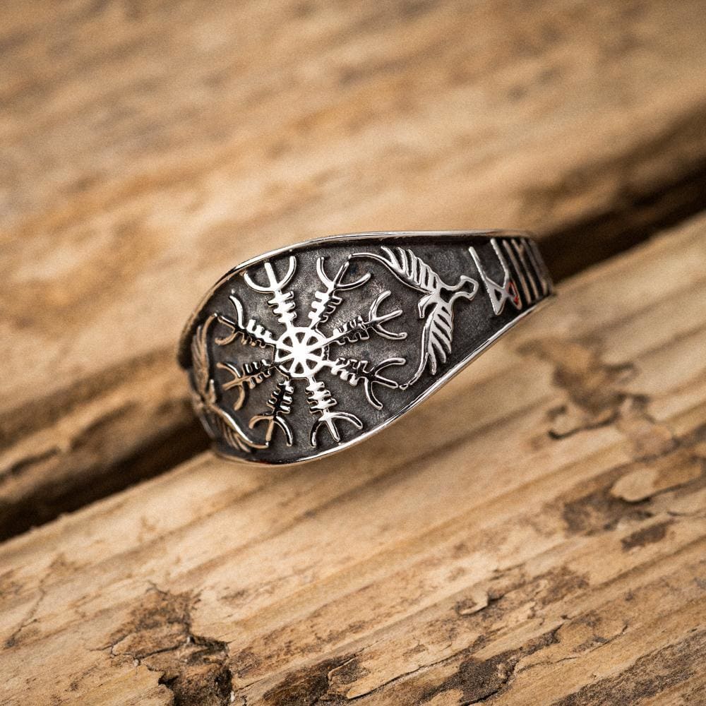 Stainless Steel Helm of Awe and Raven Ring-Viking Ring-Norse Spirit
