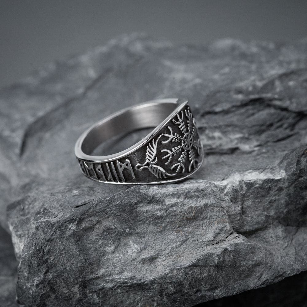 Stainless Steel Helm of Awe and Raven Ring-Viking Ring-Norse Spirit