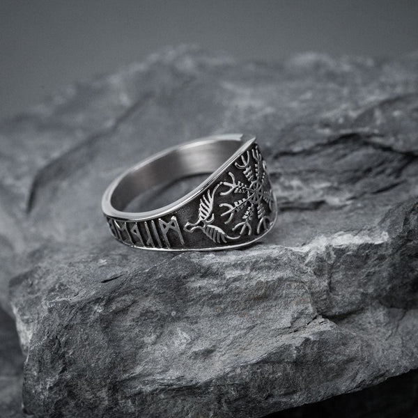 Stainless Steel Helm of Awe and Raven Ring - Norse Spirit