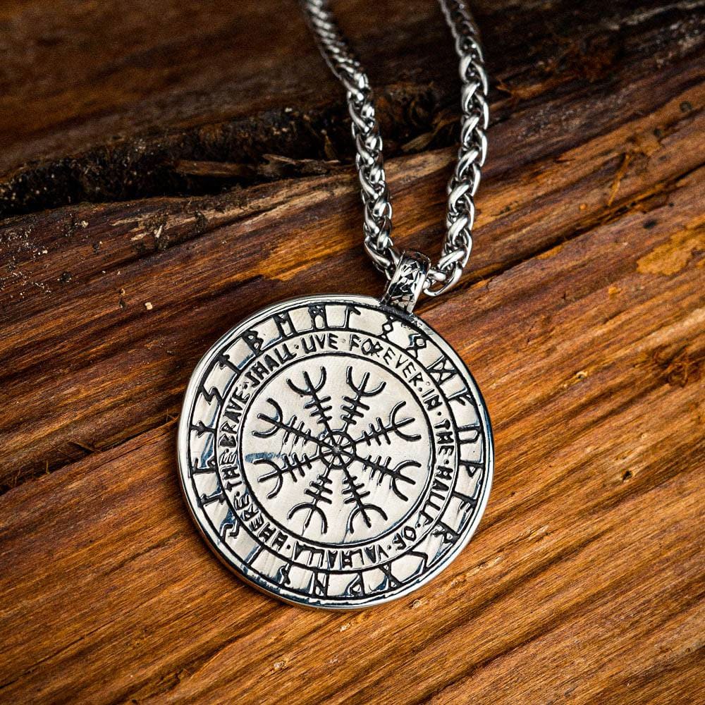 Stainless Steel Helm of Awe Rune and Celtic Scroll Necklace - Norse Spirit