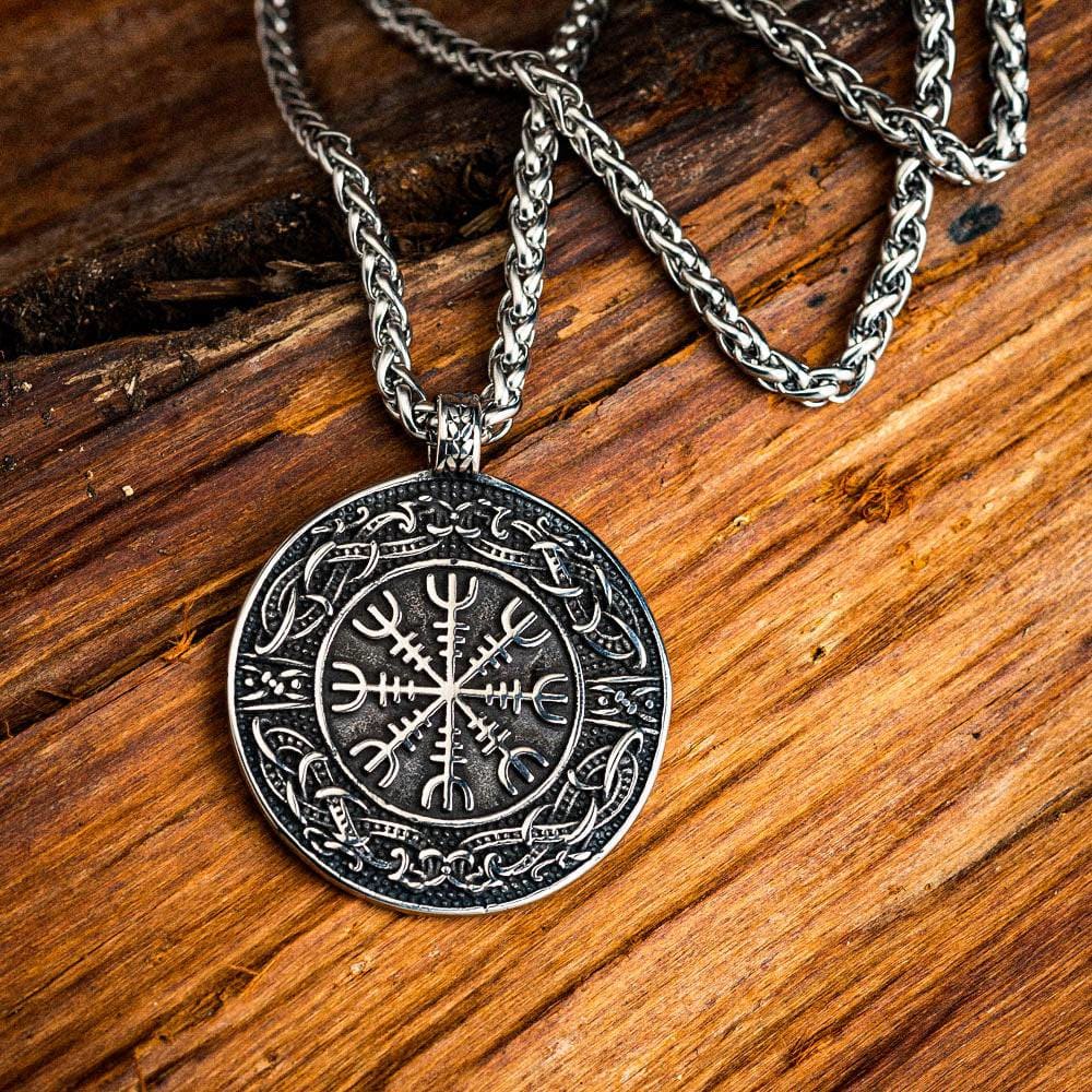 Stainless Steel Helm of Awe Rune and Celtic Scroll Necklace - Norse Spirit