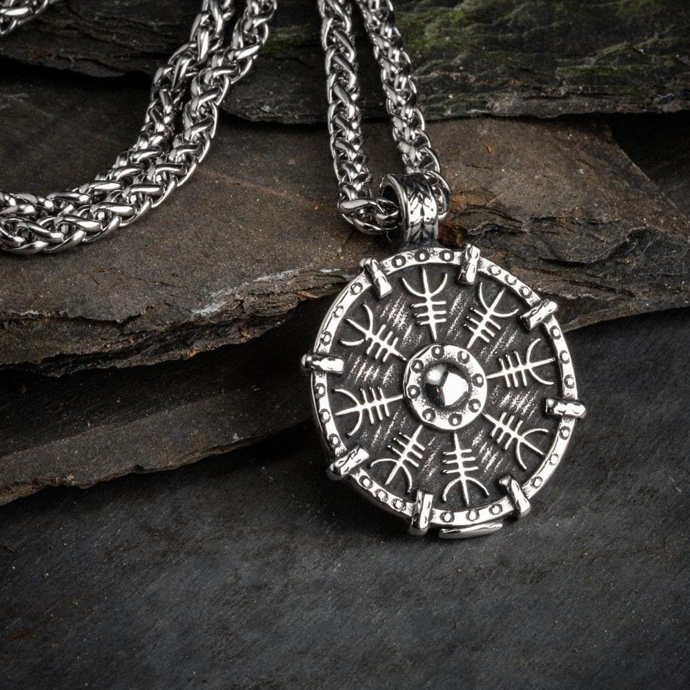 Stainless Steel Helm of Awe Shield-Viking Necklace-Norse Spirit
