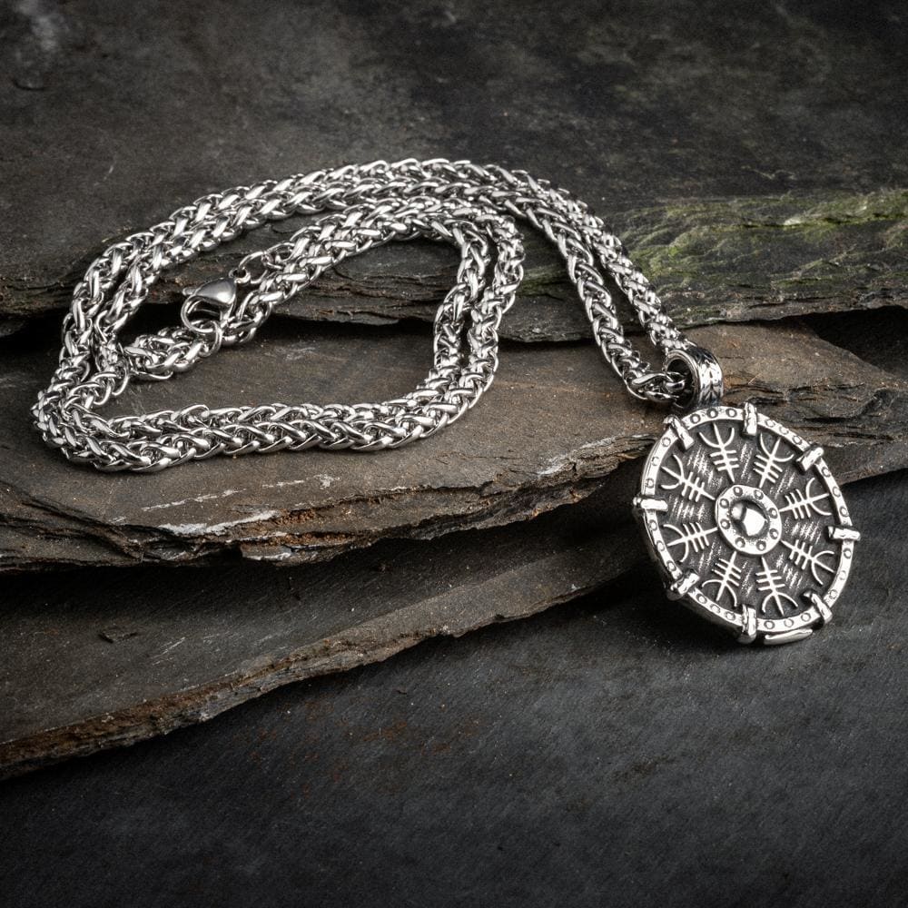 Stainless Steel Helm of Awe Shield-Viking Necklace-Norse Spirit