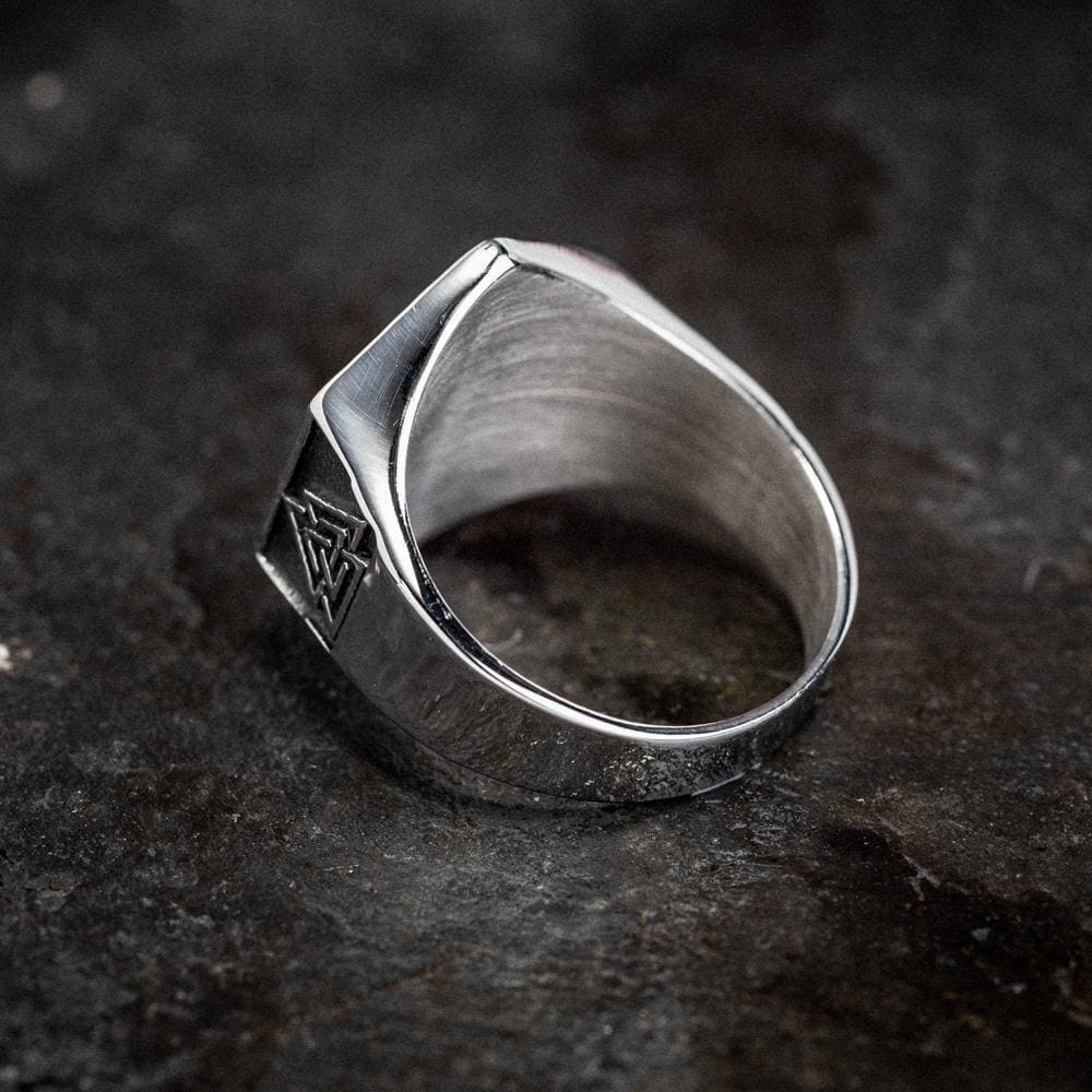 Stainless Steel Hexagonal Vegvisir & Valknut Rune Ring - Norse Spirit