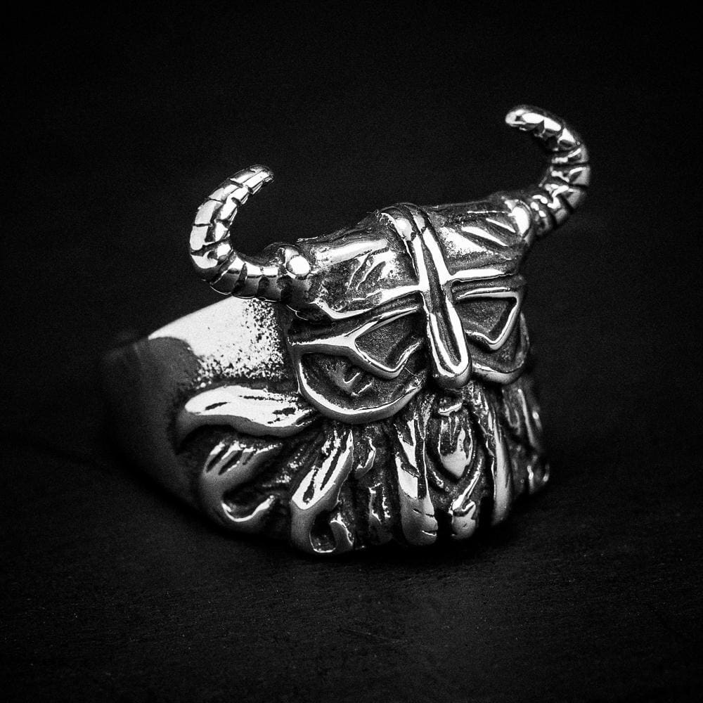 Stainless Steel Horned Helmet Viking Warrior Ring-Viking Ring-Norse Spirit