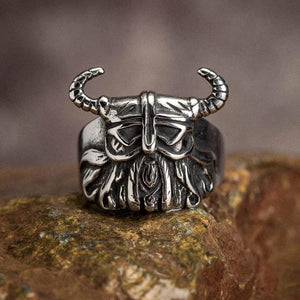 Stainless Steel Horned Helmet Viking Warrior Ring-Viking Ring-Norse Spirit