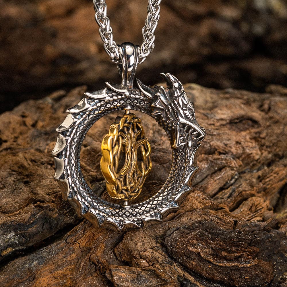 Stainless Steel Jormungand Necklace With Central Rotating