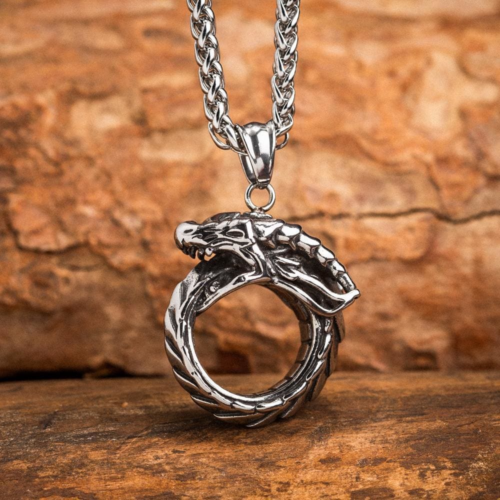 Stainless Steel Jormungand Pendant-Viking Necklace-Norse Spirit