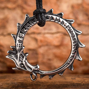 Stainless Steel Jormungand Serpent and Rune Necklace-Viking Necklace-Norse Spirit