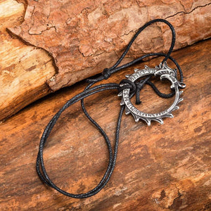 Stainless Steel Jormungand Serpent and Rune Necklace-Viking Necklace-Norse Spirit
