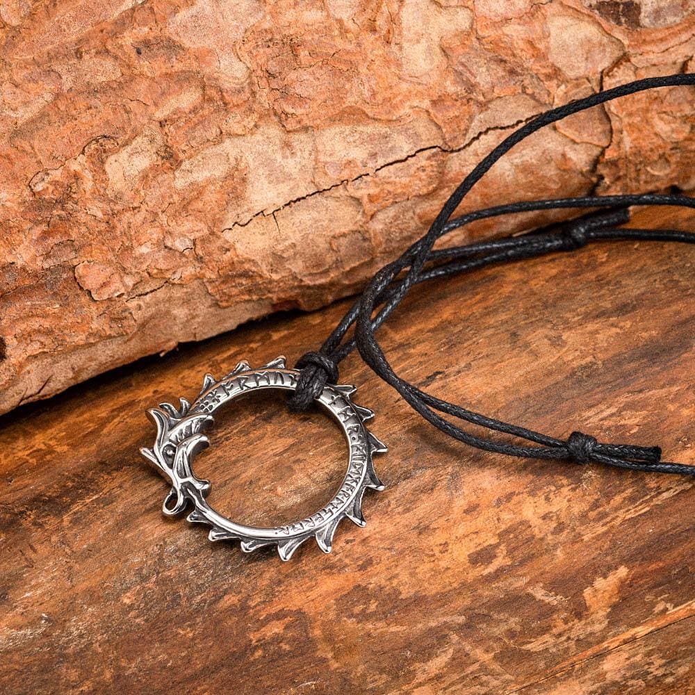 Stainless Steel Jormungand Serpent and Rune Necklace-Viking Necklace-Norse Spirit