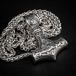 Stainless Steel 'Knotwork' Mjolnir on Stainless Steel Link Chain-Viking Necklace-Norse Spirit