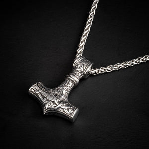 Stainless Steel 'Knotwork' Mjolnir on Stainless Steel Link Chain-Viking Necklace-Norse Spirit