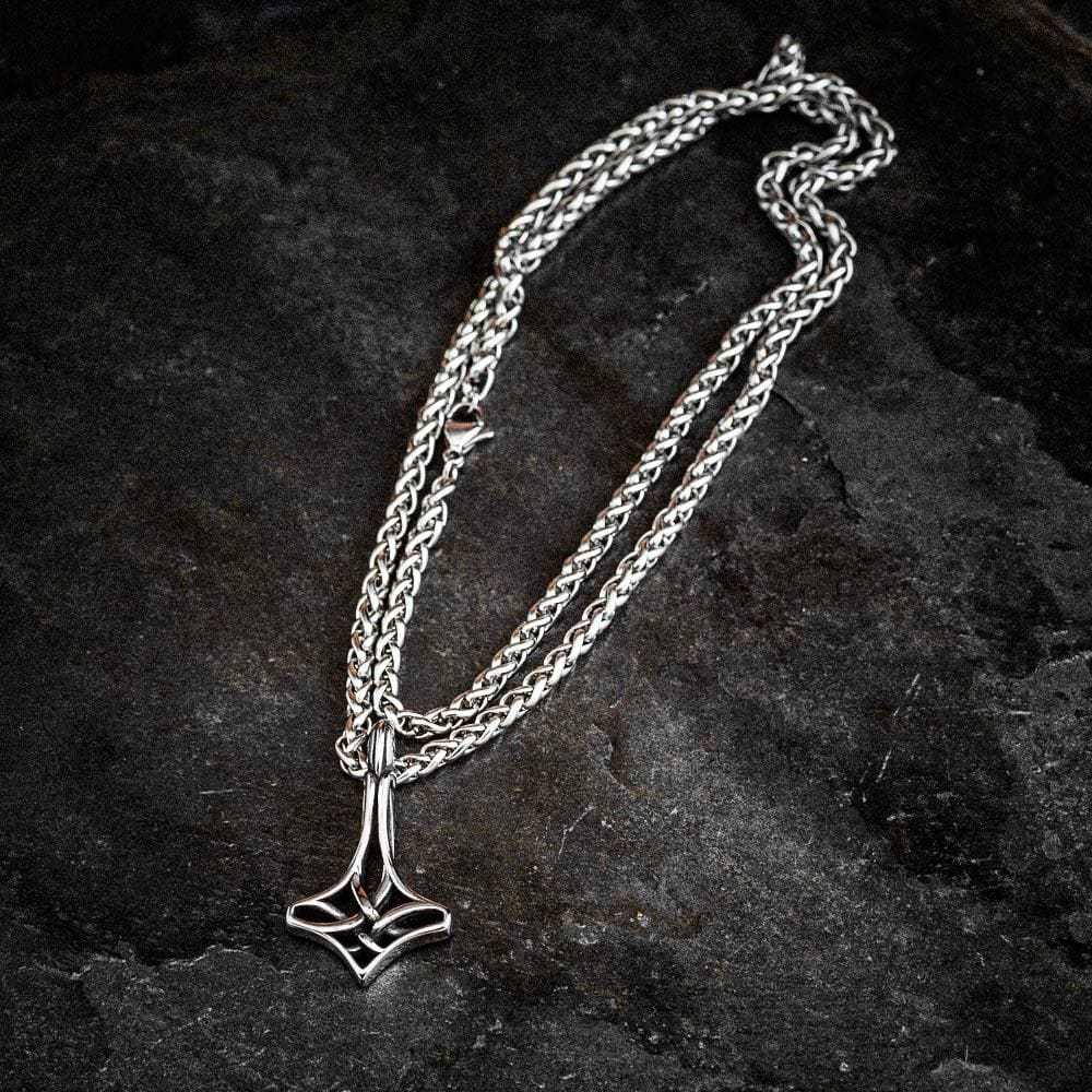 Stainless Steel Ladies Mjolnir and Raven Necklace-Viking Necklace-Norse Spirit