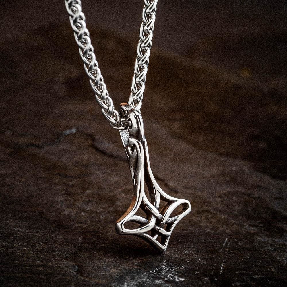 Stainless Steel Ladies Mjolnir and Raven Necklace-Viking Necklace-Norse Spirit