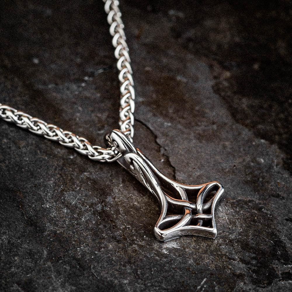 Stainless Steel Ladies Mjolnir and Raven Necklace-Viking Necklace-Norse Spirit