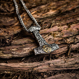 Stainless Steel Large Dual Color Thor's Hammer Necklace-Viking Necklace-Norse Spirit