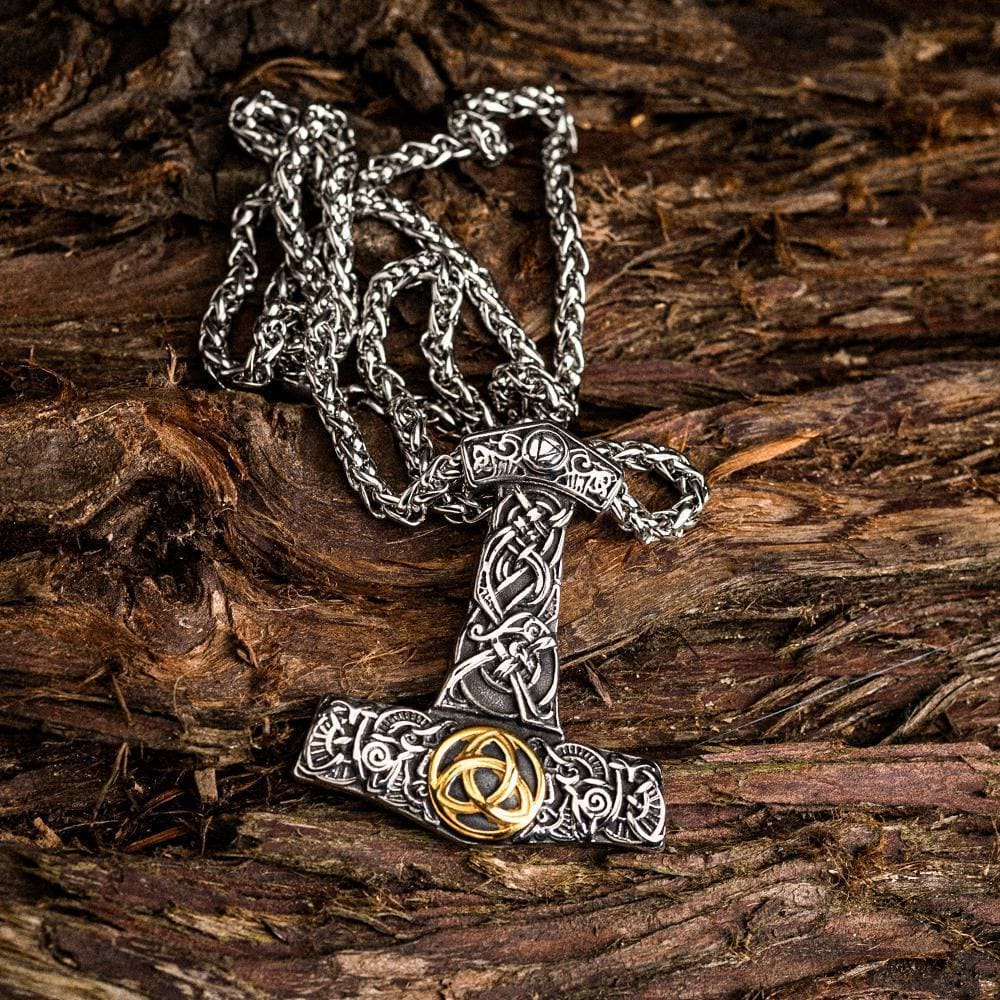 Stainless Steel Large Dual Color Thor's Hammer Necklace-Viking Necklace-Norse Spirit
