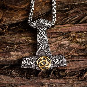 Stainless Steel Large Dual Color Thor's Hammer Necklace-Viking Necklace-Norse Spirit
