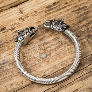 Stainless Steel Large Wolf Head Torc Bracelet-Viking Bracelet-Norse Spirit