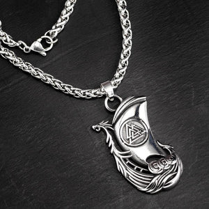 Stainless Steel Longship and Valknut Necklace-Viking Necklace-Norse Spirit
