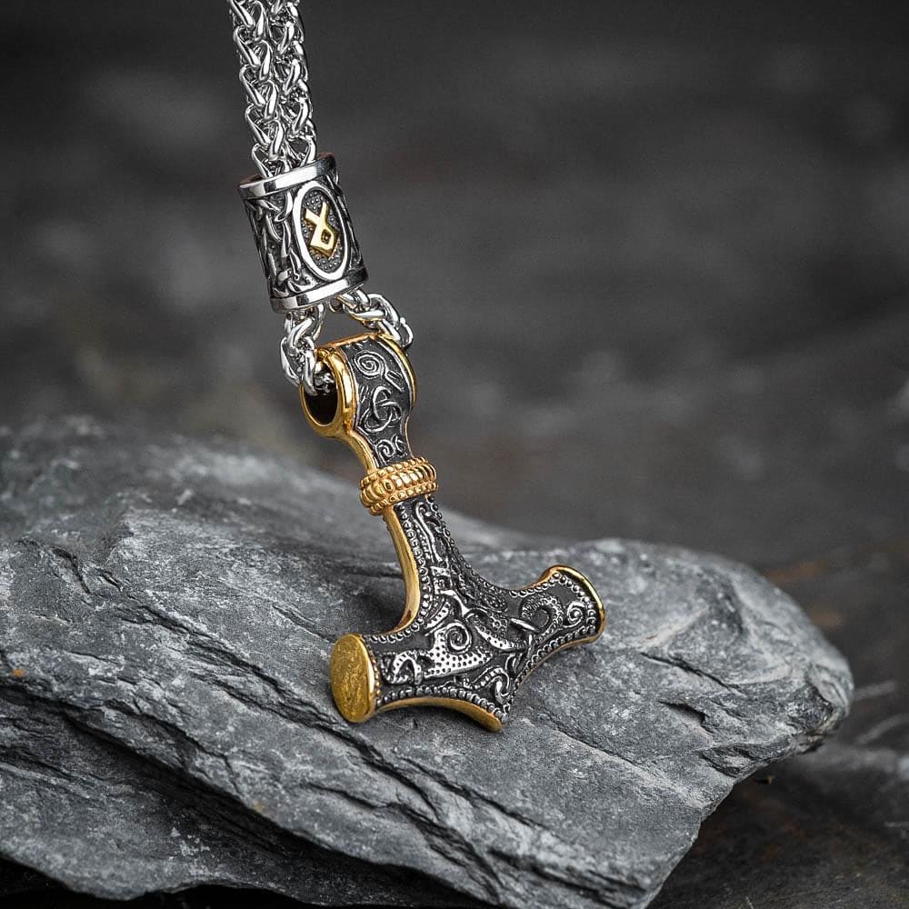 Stainless Steel Mjolnir and Othala Pendant-Viking Necklace-Norse Spirit