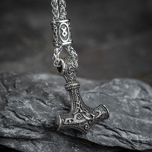 Stainless Steel Mjolnir and Othala Pendant-Viking Necklace-Norse Spirit