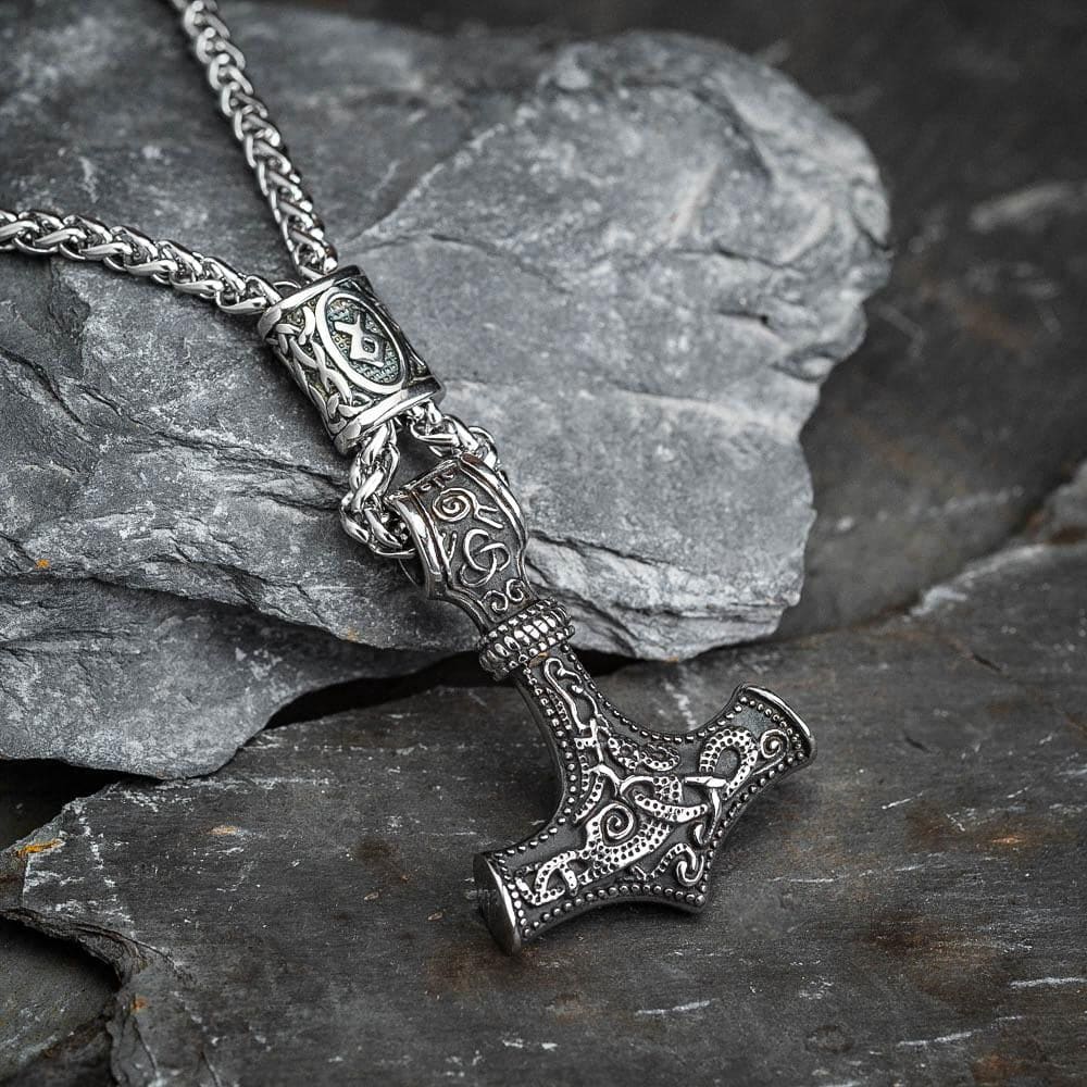 Stainless Steel Mjolnir and Othala Pendant-Viking Necklace-Norse Spirit