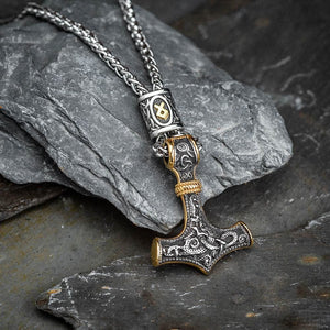 Stainless Steel Mjolnir and Othala Pendant-Viking Necklace-Norse Spirit