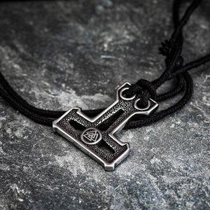 Stainless Steel Mjolnir and Valknut Necklace on Black Cord-Necklaces-Norse Spirit