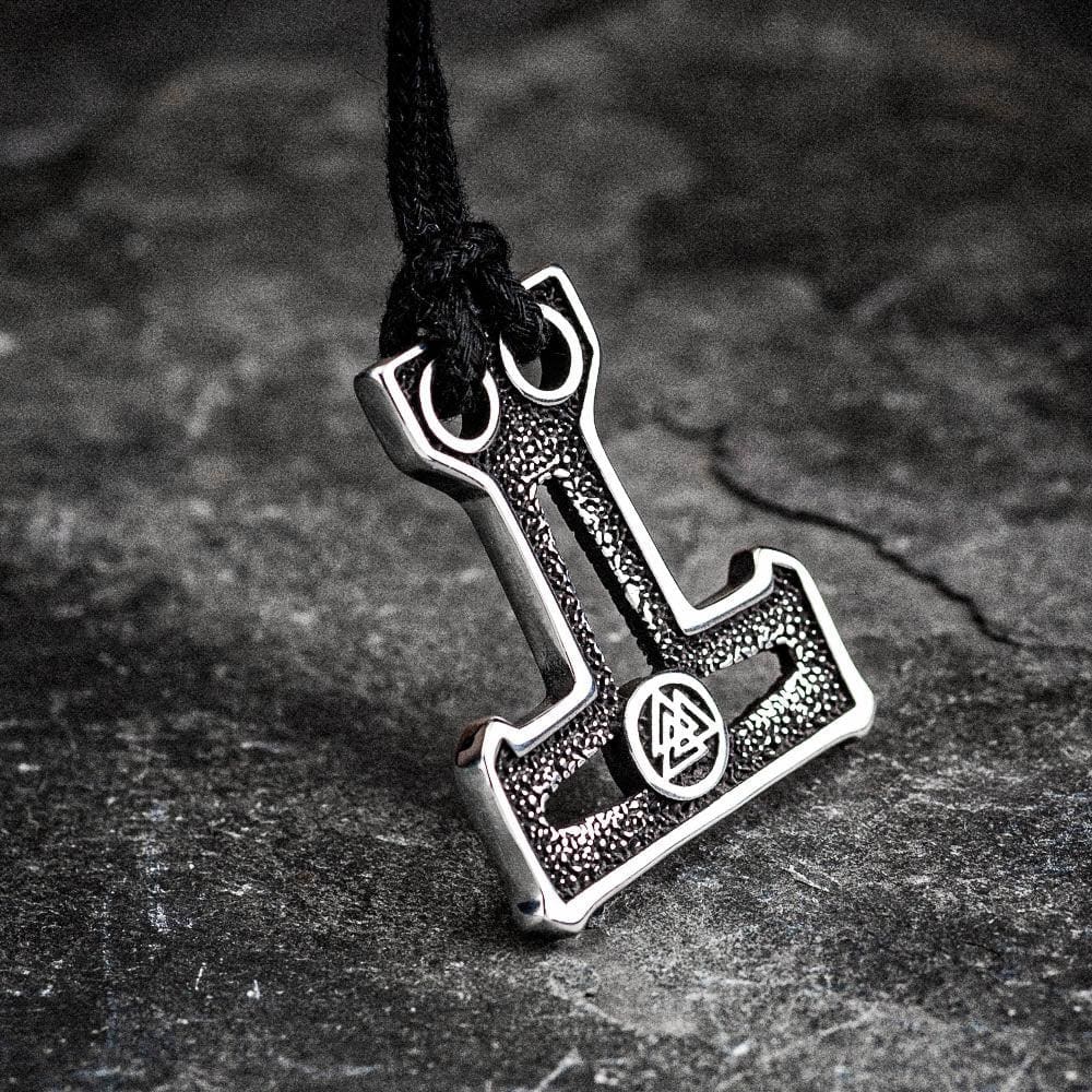 Stainless Steel Mjolnir and Valknut Necklace on Black Cord-Necklaces-Norse Spirit