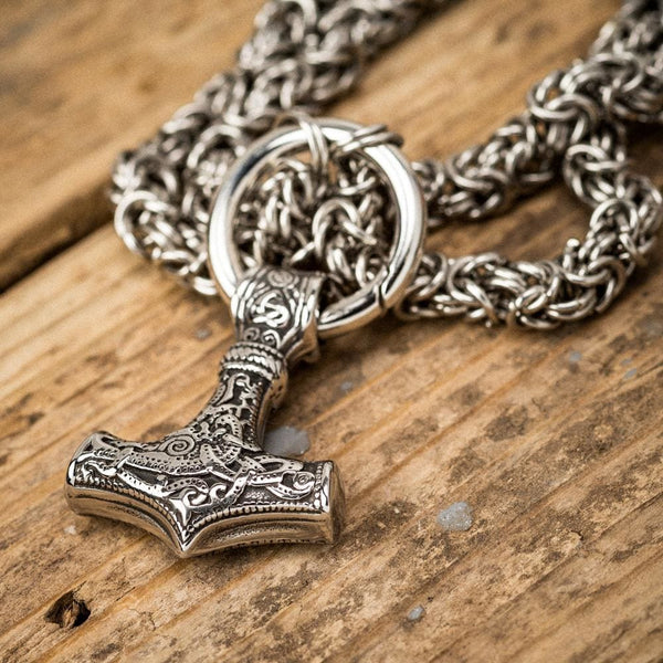 Stainless Steel Wolf Head Mjolnir Viking Necklace with Wooden Box | Shop  Now – OurCoordinates