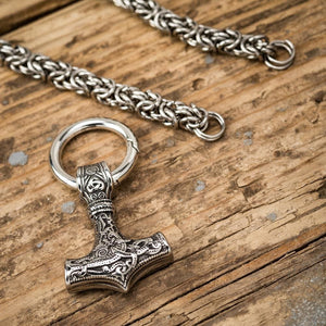 Stainless Steel Mjolnir Pendant on Woven Stainless Steel Chain-Viking Necklace-Norse Spirit