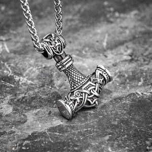 Stainless Steel Mjolnir / Thor's Hammer With Celtic Designs-Viking Necklace-Norse Spirit