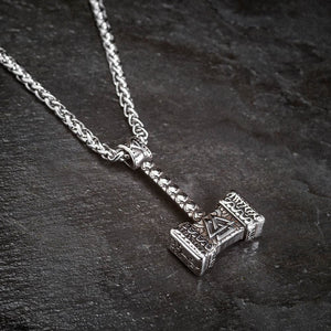 Stainless Steel Mjolnir with Central Valknut Necklace