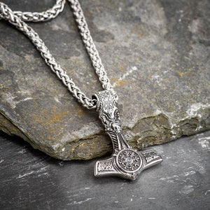 Stainless Steel Mjolnir With Skull and Helm of Awe-Viking Necklace-Norse Spirit