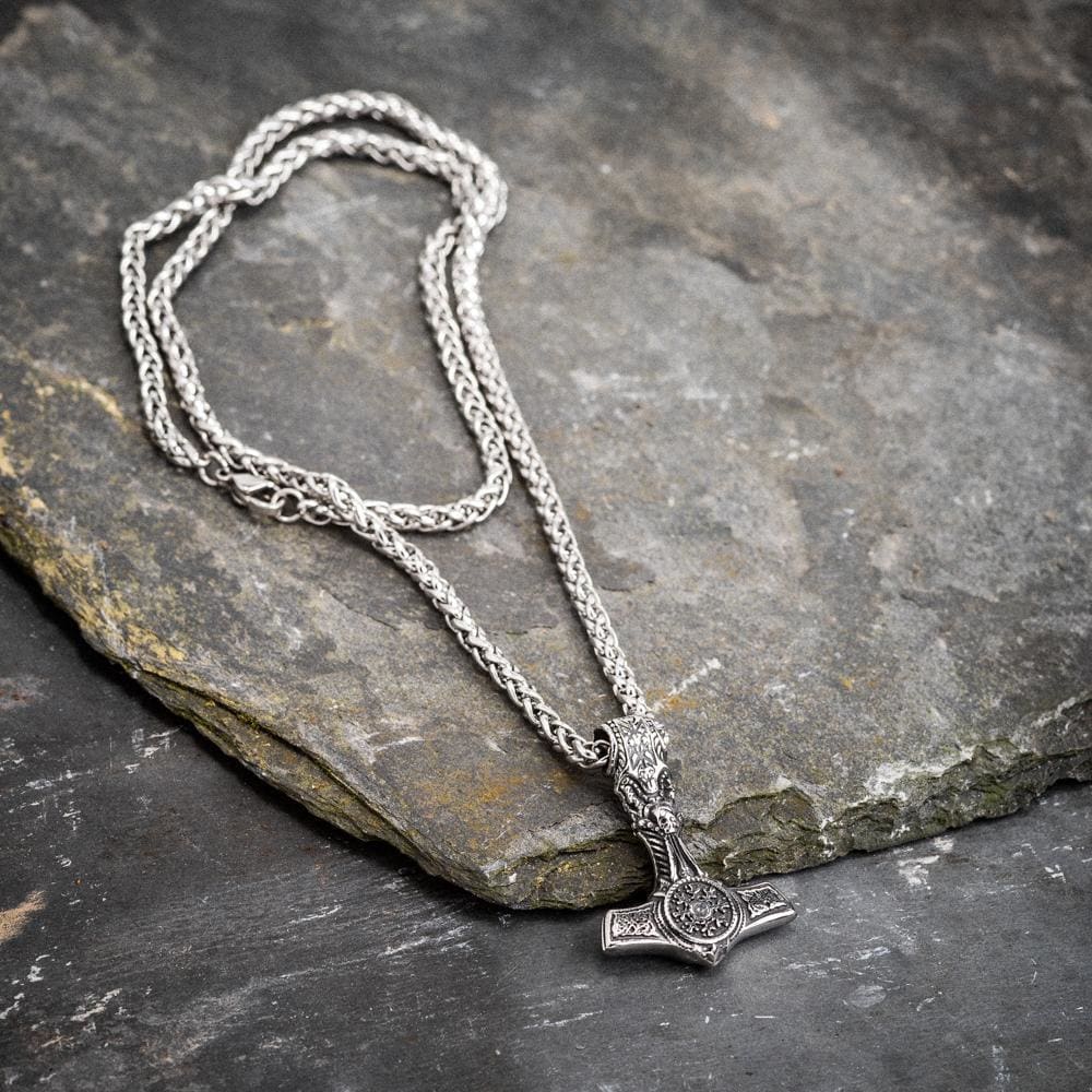 Stainless Steel Mjolnir With Skull and Helm of Awe-Viking Necklace-Norse Spirit