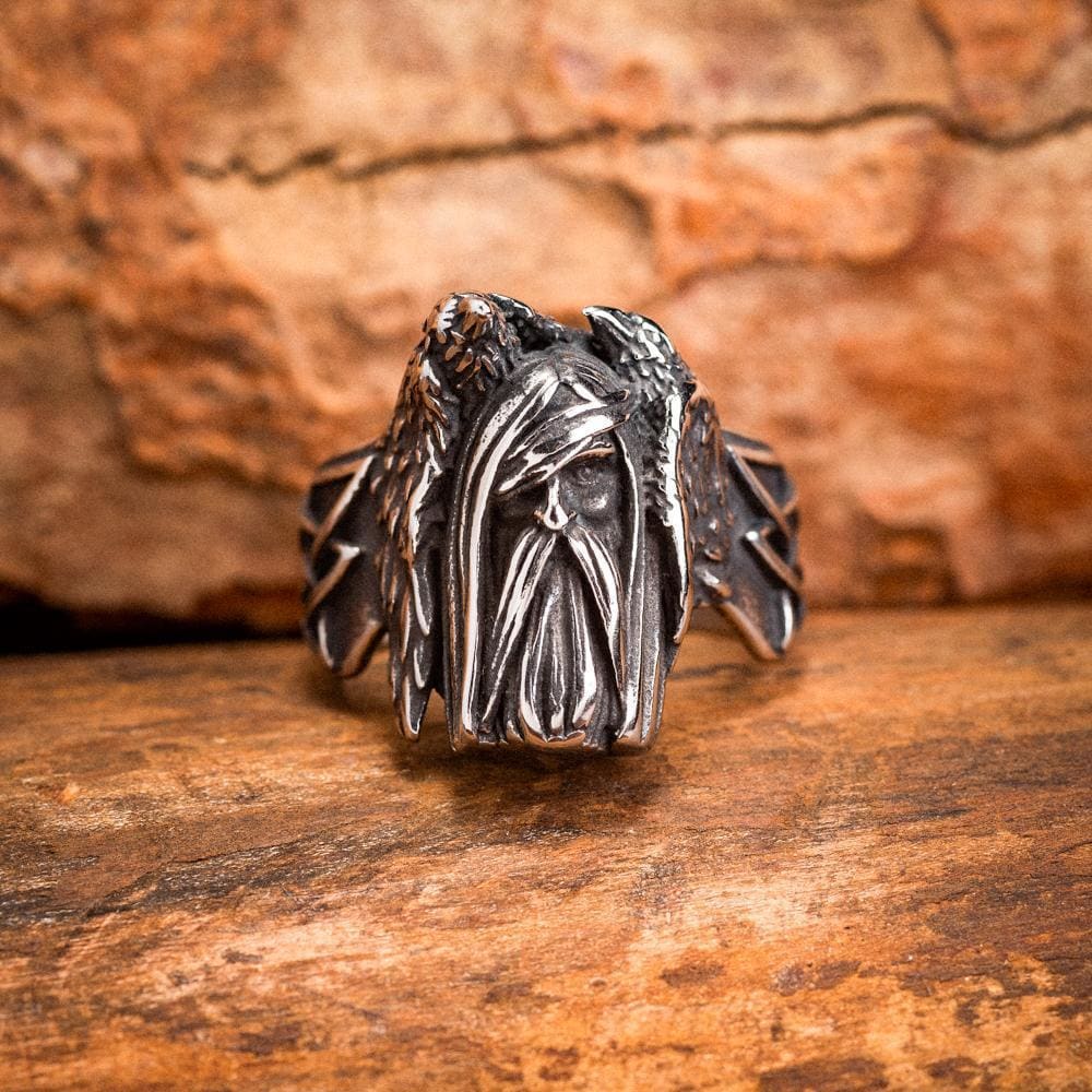 Stainless Steel Odin and Raven Ring-Viking Ring-Norse Spirit