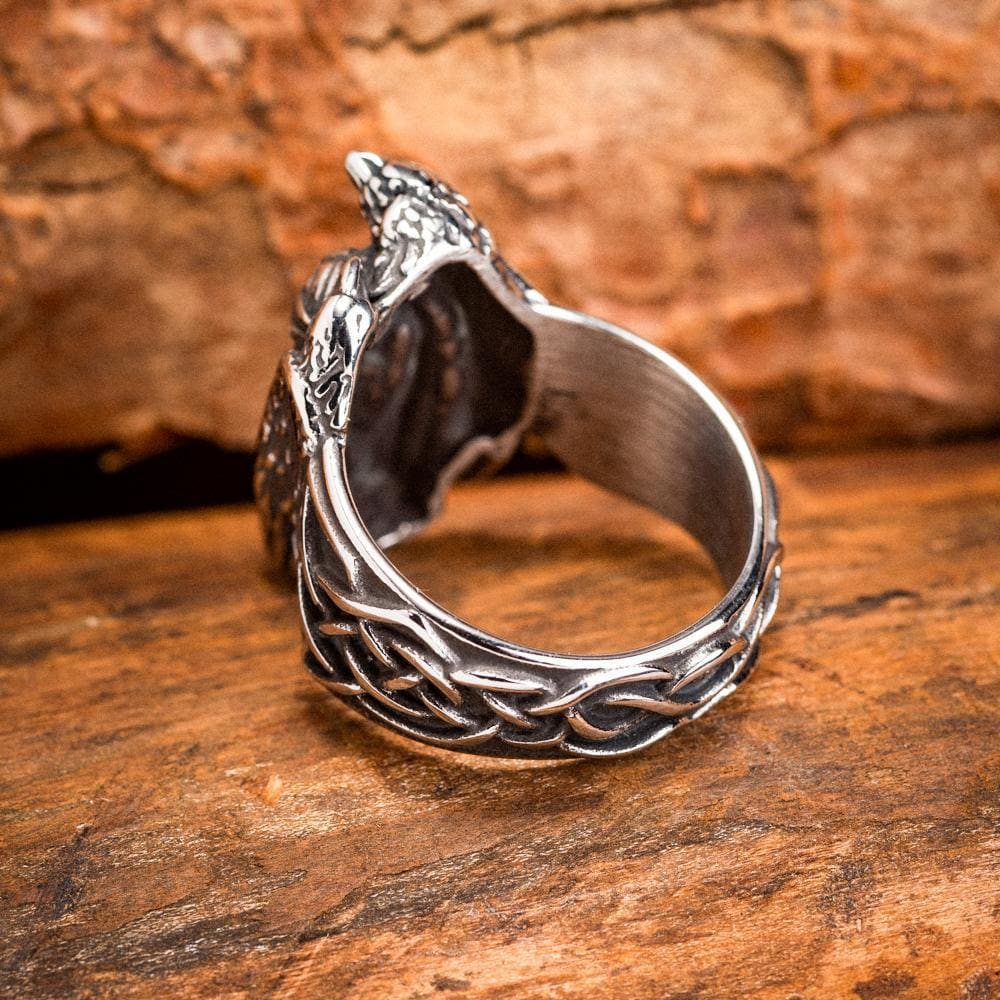 Stainless Steel Odin and Raven Ring-Viking Ring-Norse Spirit