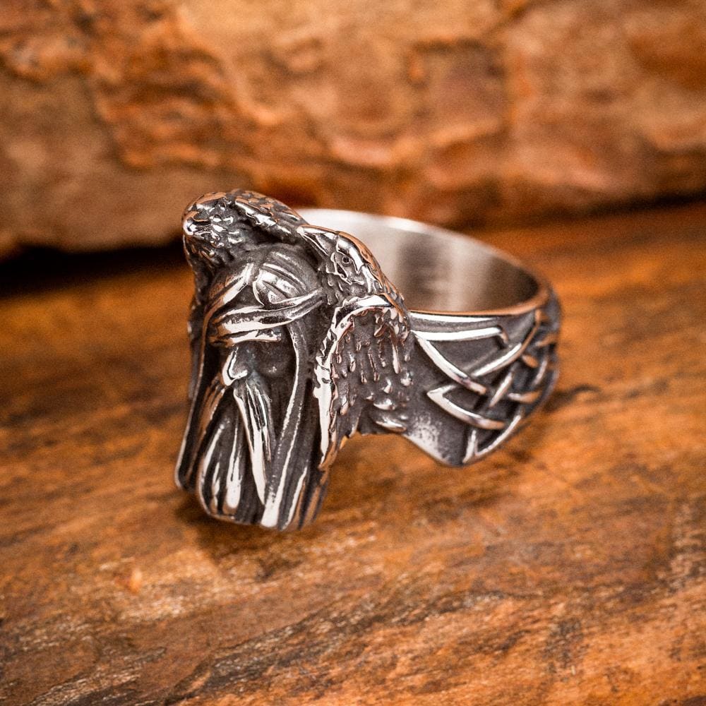 Stainless Steel Odin and Raven Ring-Viking Ring-Norse Spirit