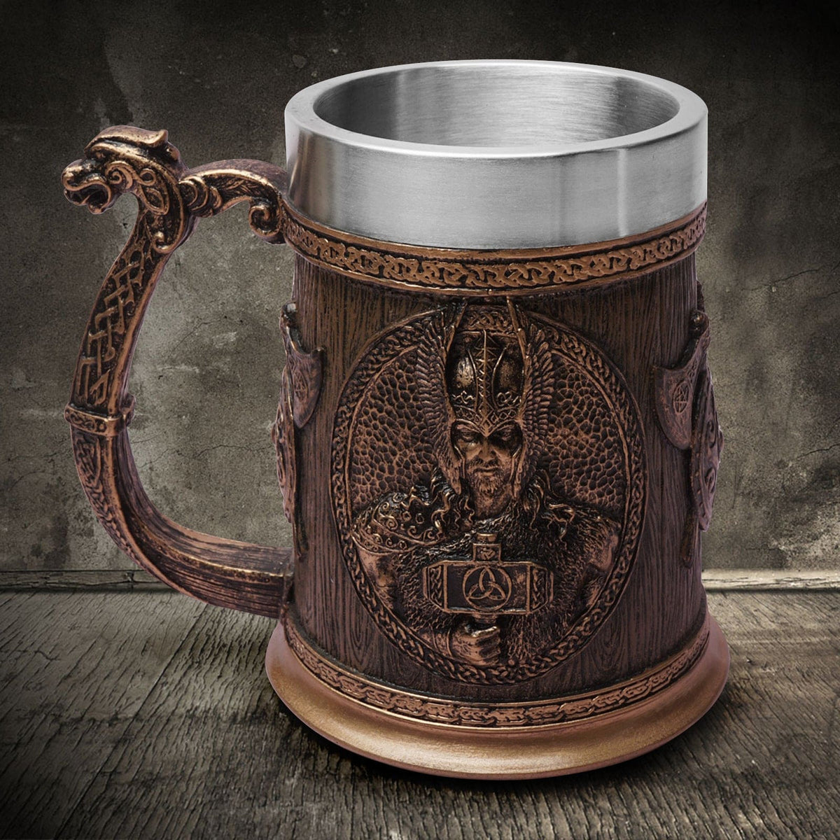 Stainless Steel Odin and Thor Beer Tankard-Viking Tankard-Norse Spirit